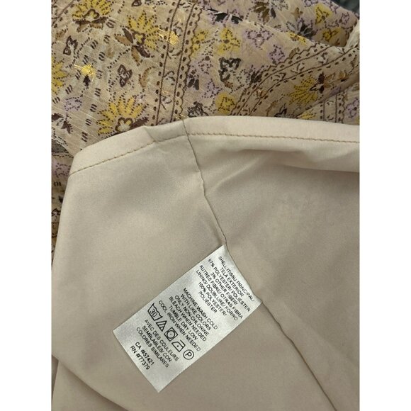 Ann Taylor Women's Microfloral Gold Print Long Sleeve Blouse XL Smocked Neck - Picture 7 of 7